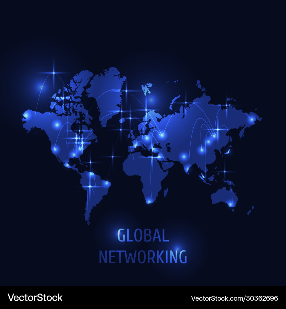 Global networking concept world map on dark vector image