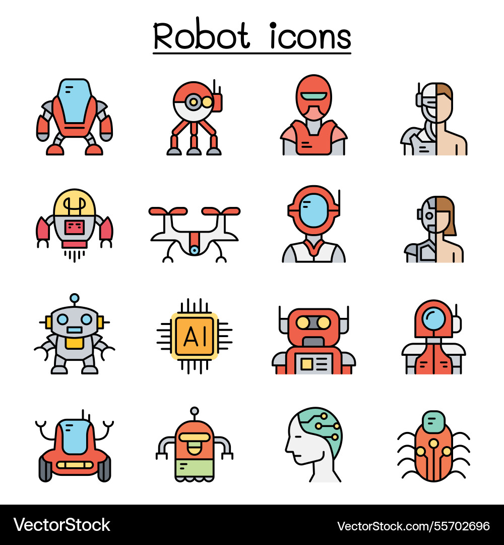 Robot icon set in colorline style Robot icon set in colorline style Vector Image