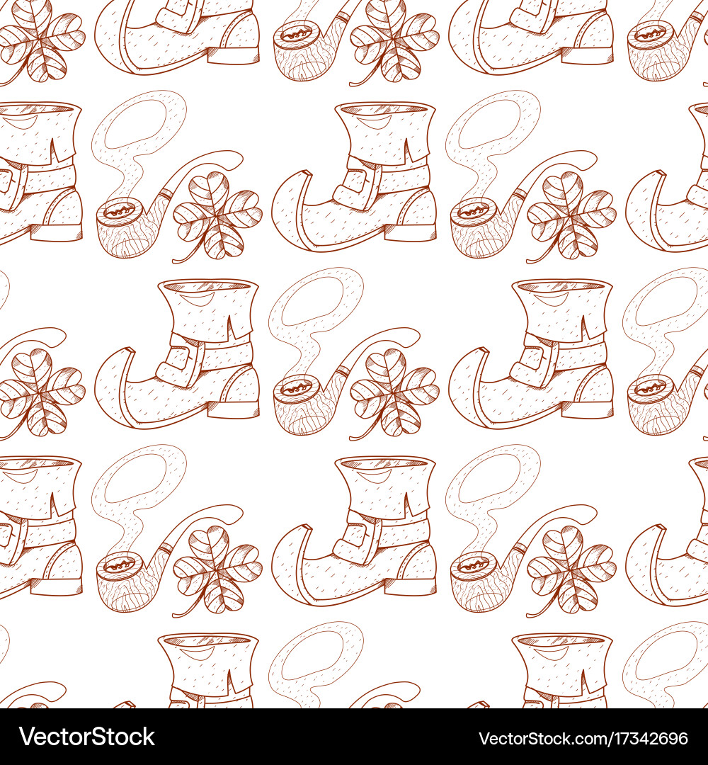 Seamless pattern with a pipe and boot leprechaun vector image