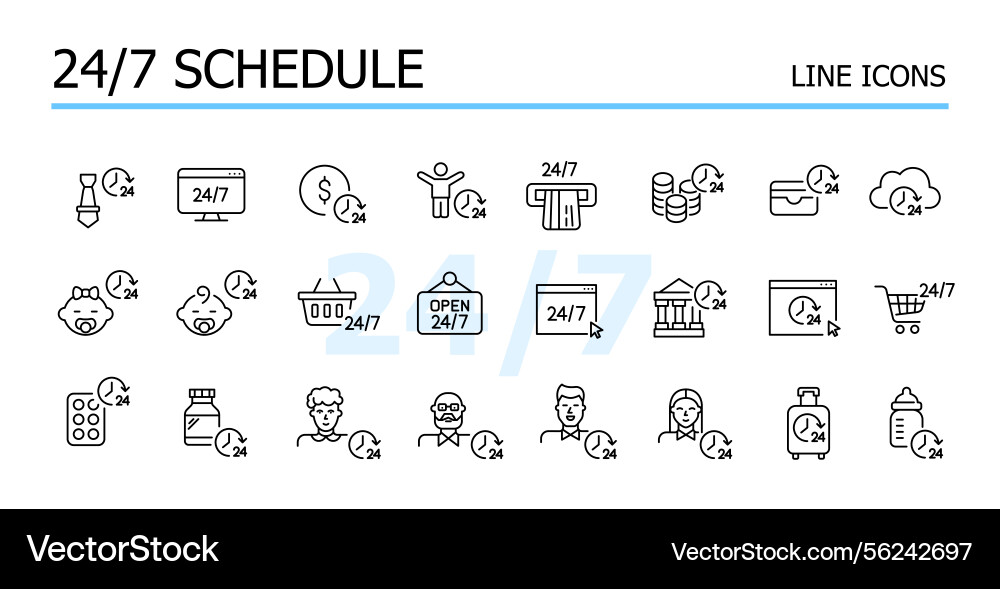 24 7 working schedule support and service open 24 7 working schedule support and service open vector image