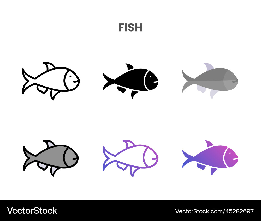 Fish icons set with different styles Vector Image