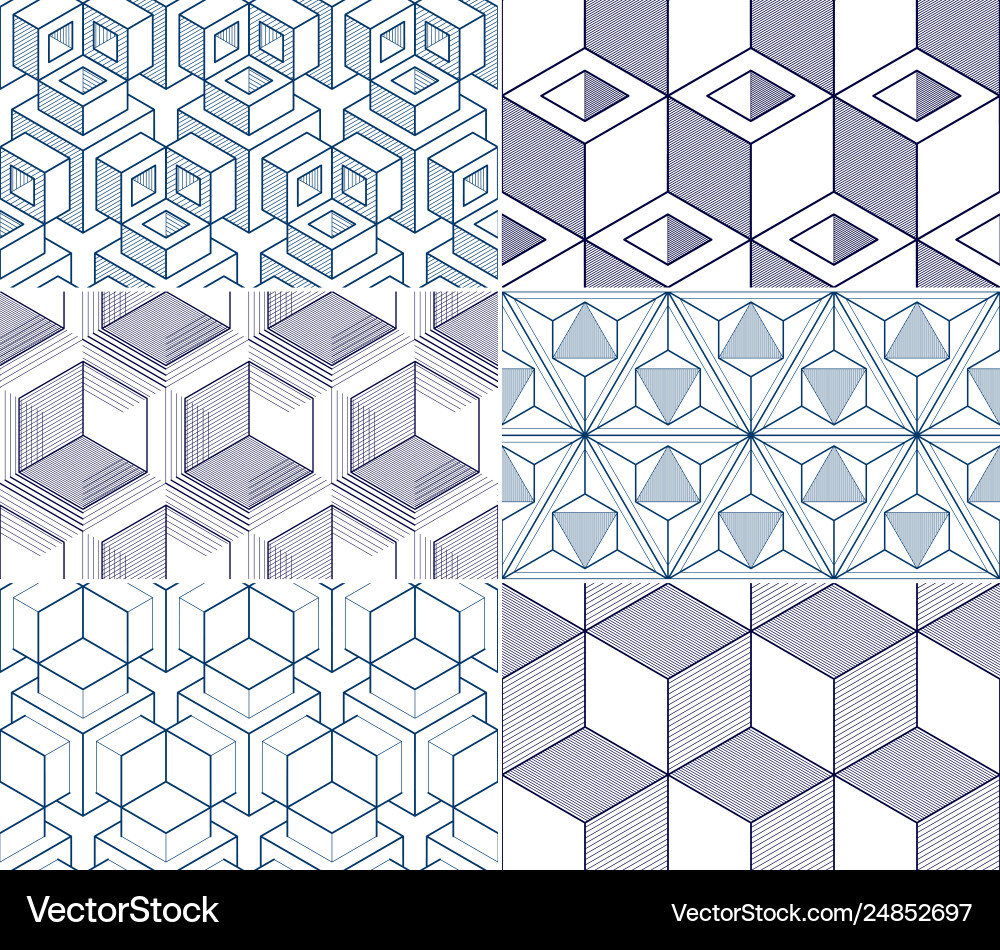 Geometric cubes abstract seamless patterns set 3d Geometric cubes abstract seamless patterns set 3d vector image