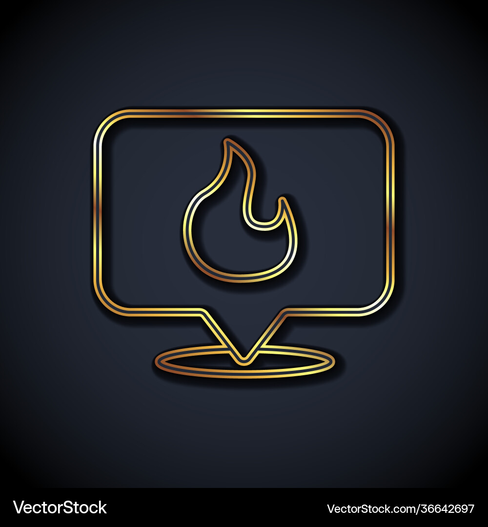 Gold line map pointer with fire flame icon Gold line map pointer with fire flame icon vector image
