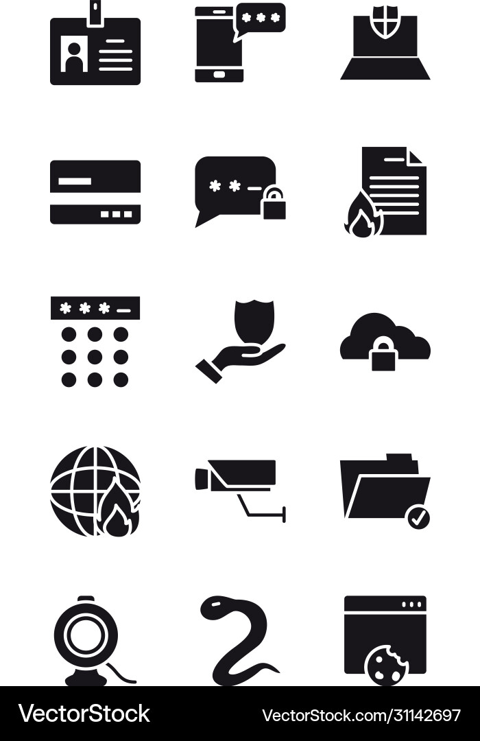 Laptop computer and cyber security icon set Vector Image