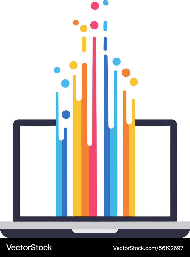 Laptop with colorful data visualization elements Laptop with colorful data visualization elements vector image