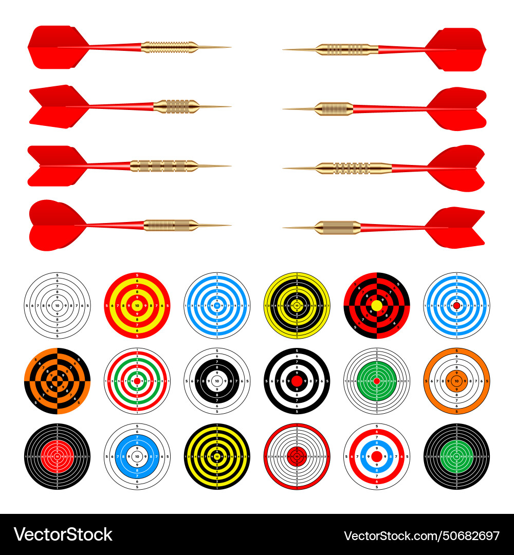 Paper targets with dart arrows shooting range Paper targets with dart arrows shooting range vector image