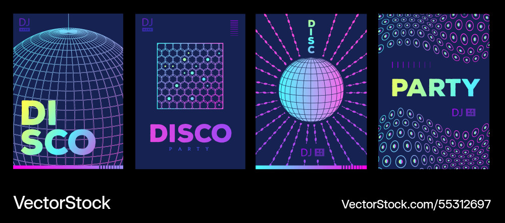 Set von retro fluoreszierenden Disco Party-Poster Set von retro fluoreszierenden Disco Party-Poster vektorbild