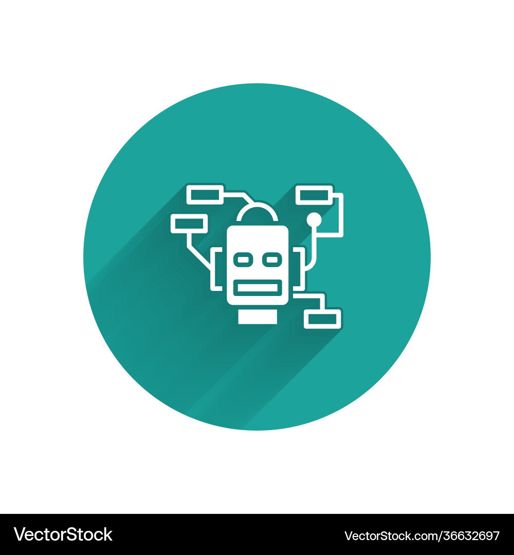 White robot icon isolated with long shadow White robot icon isolated with long shadow Vector Image