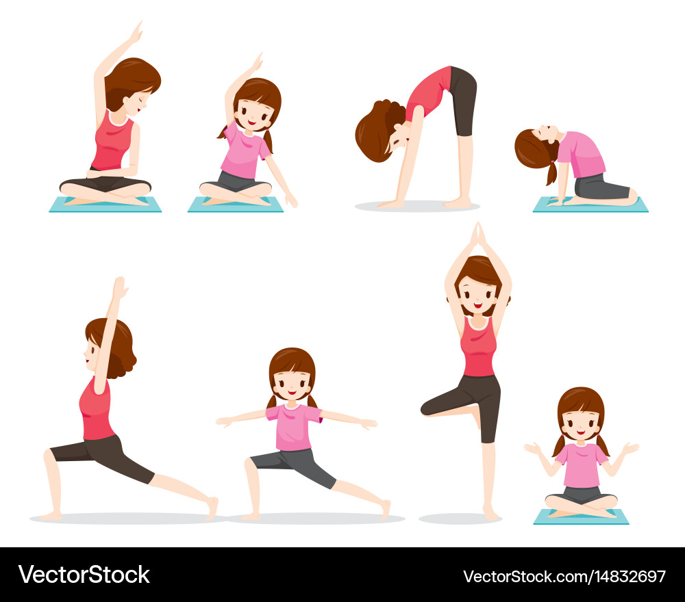 Woman and Child Practicing Yoga Vector Image