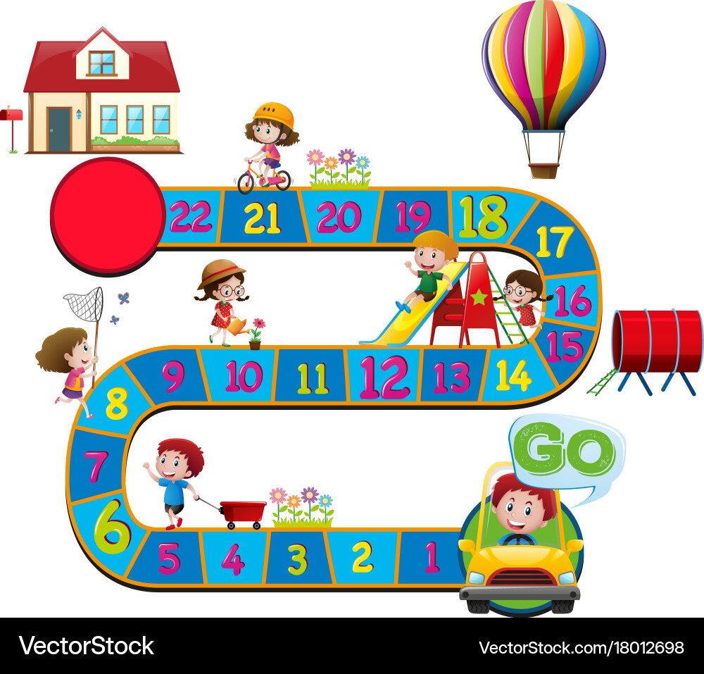 Boardgame template with kids in different actions vector image