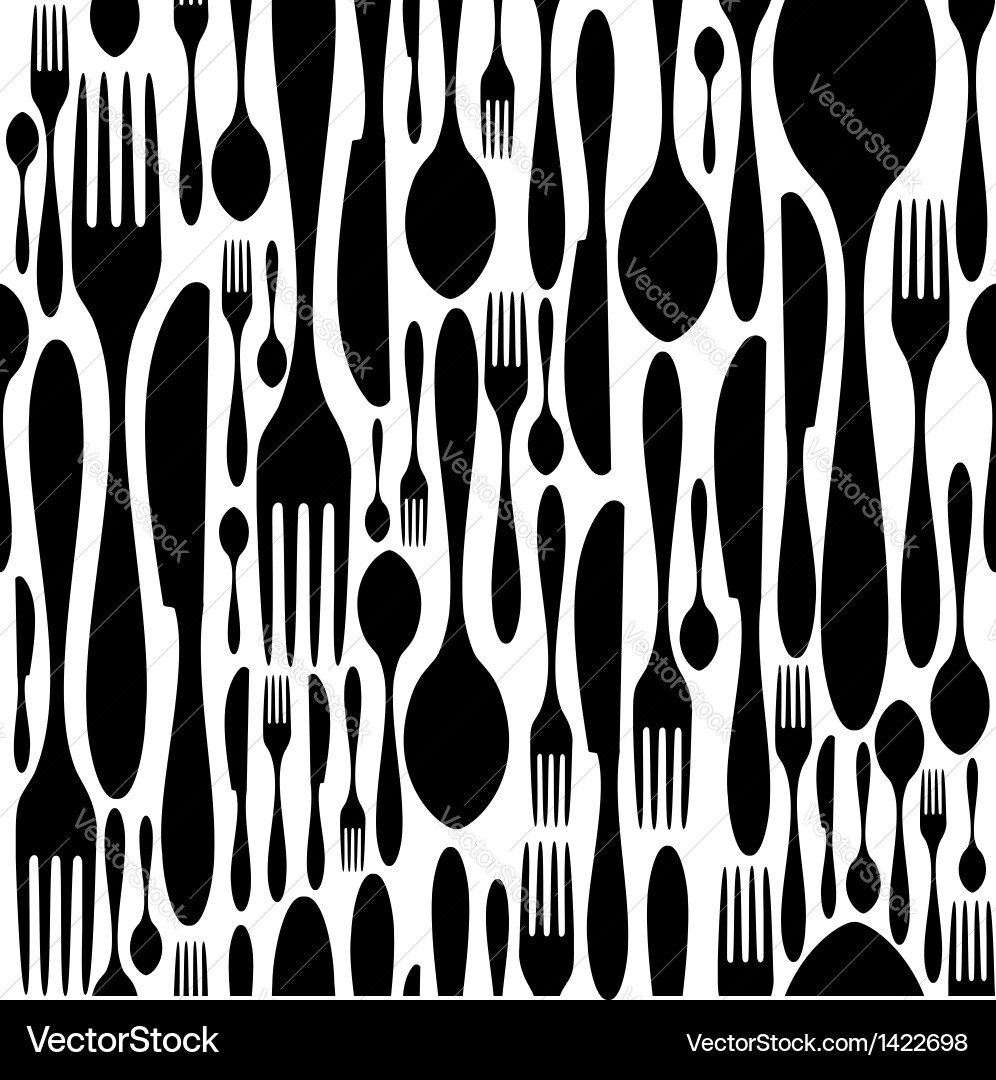 Cutlery Icon Pattern - Black & White Vector Image