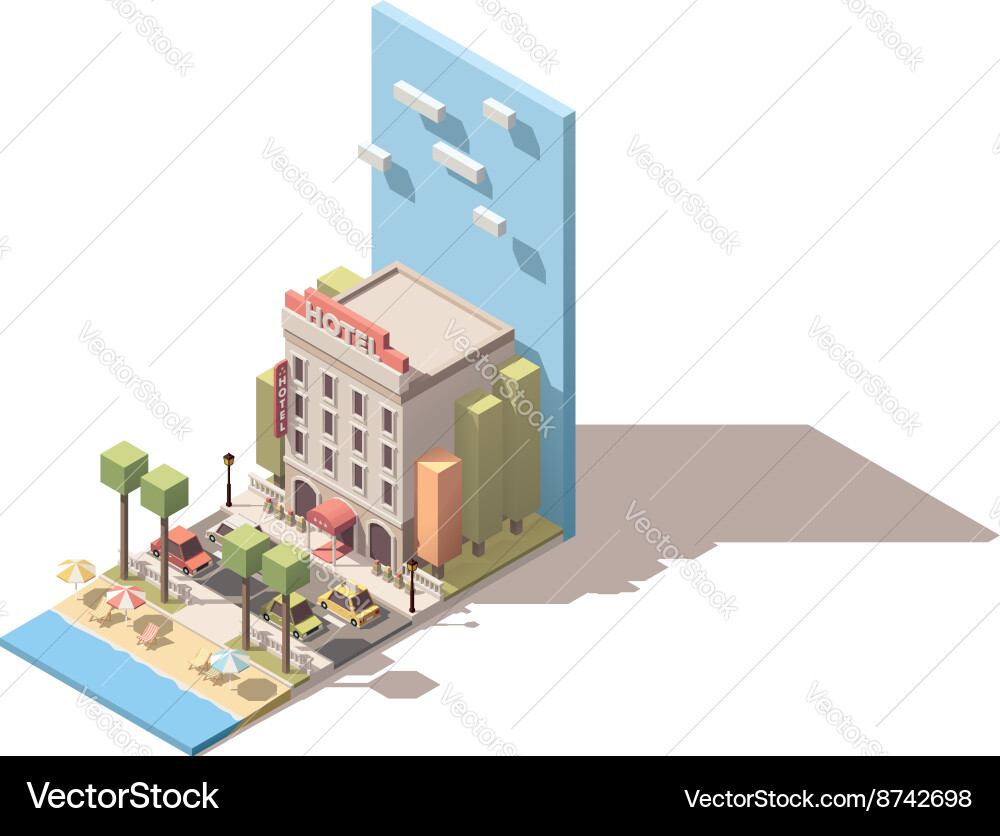 Isometric hotel building Royalty Free Vector Image