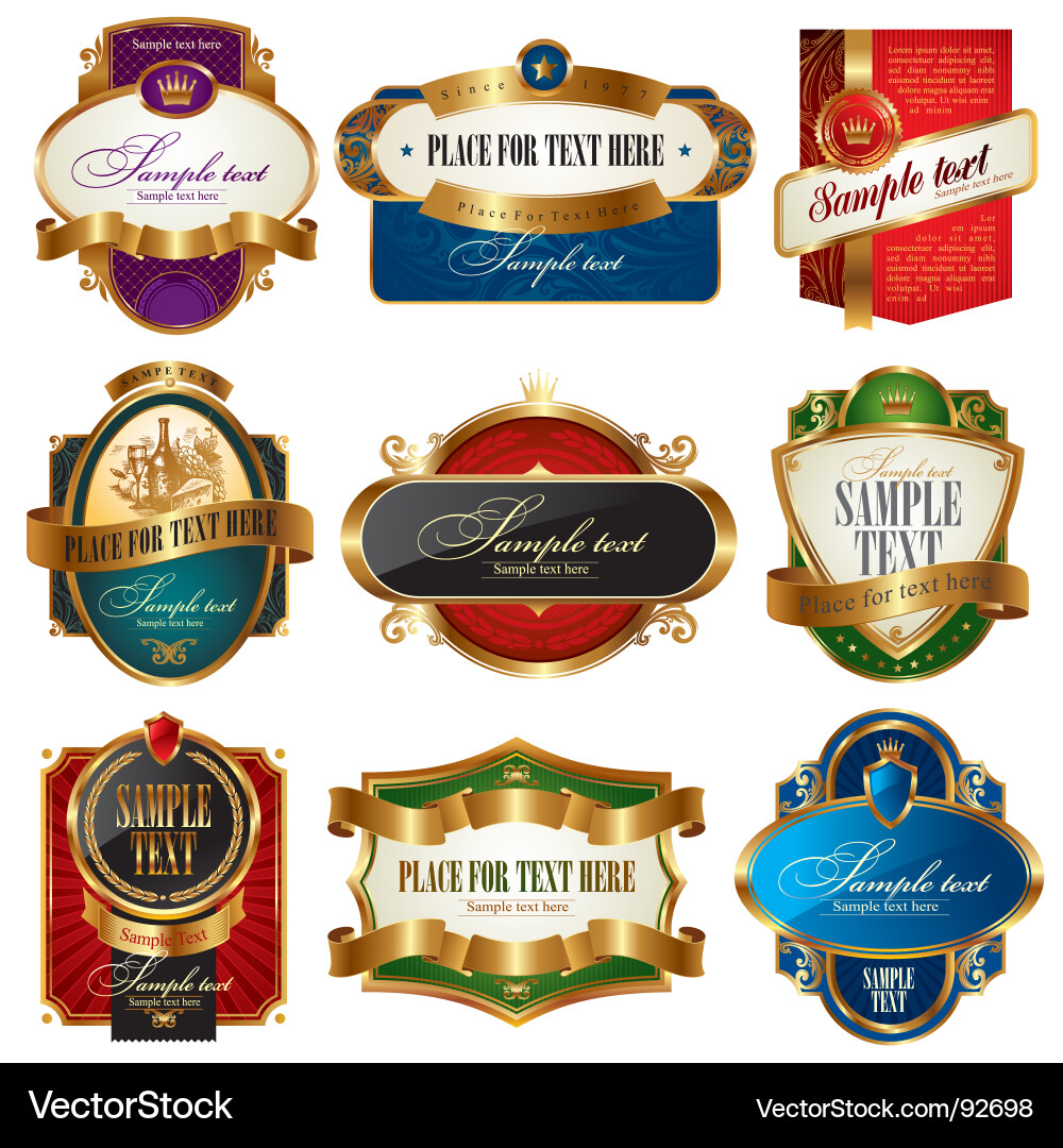 Ornate Golden Labels & Scrolls Vector Image