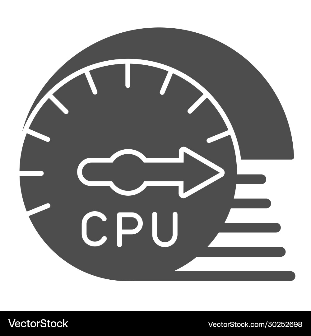 Processor usage and load speed solid icon cpu Vector Image