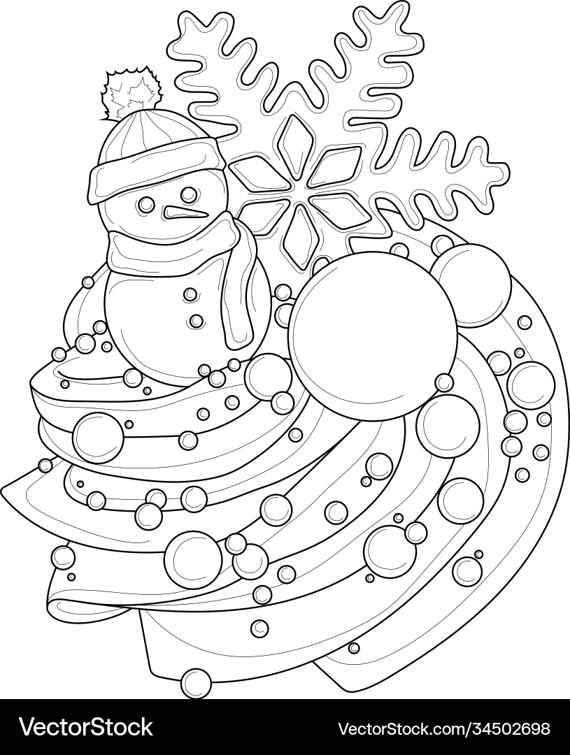 Realistic snowman in snow with snowflake sketch Realistic snowman in snow with snowflake sketch vector image