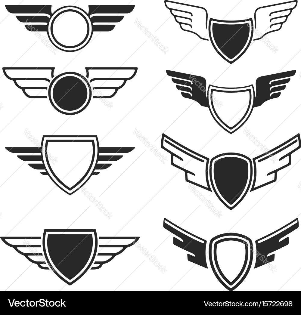 Set of the empty emblems with wings design vector image