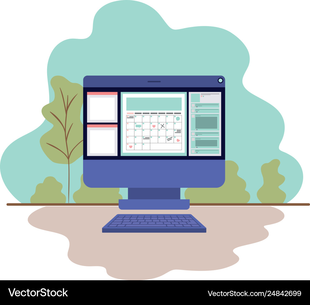 Computer screen with calendar isolated icon vector image