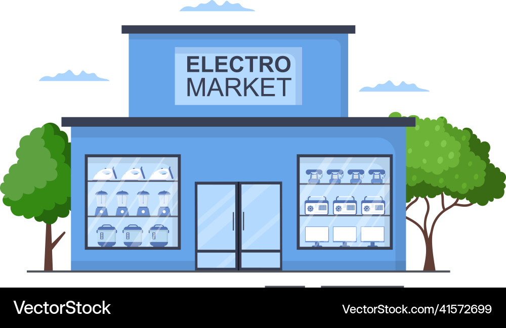 Electronics store building that sells computers Electronics store building that sells computers Vector Image
