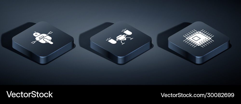 Set isometric robot processor with microcircuits Set isometric robot processor with microcircuits vector image