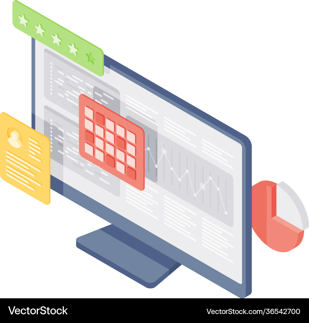Computer monitor with colorful graphs and data Computer monitor with colorful graphs and data vector image