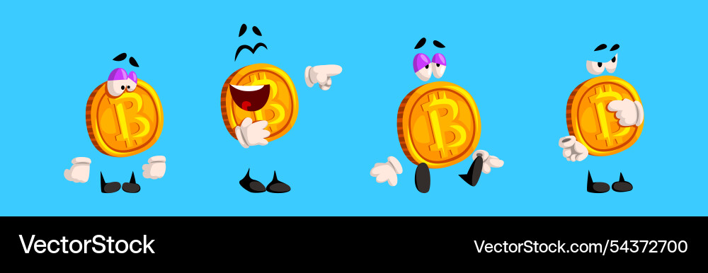 Golden bitcoin character with different emotion Vector Image