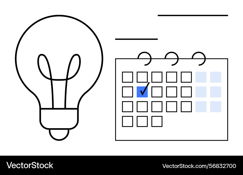 Lightbulb and calendar with checkmark representing Lightbulb and calendar with checkmark representing vector image