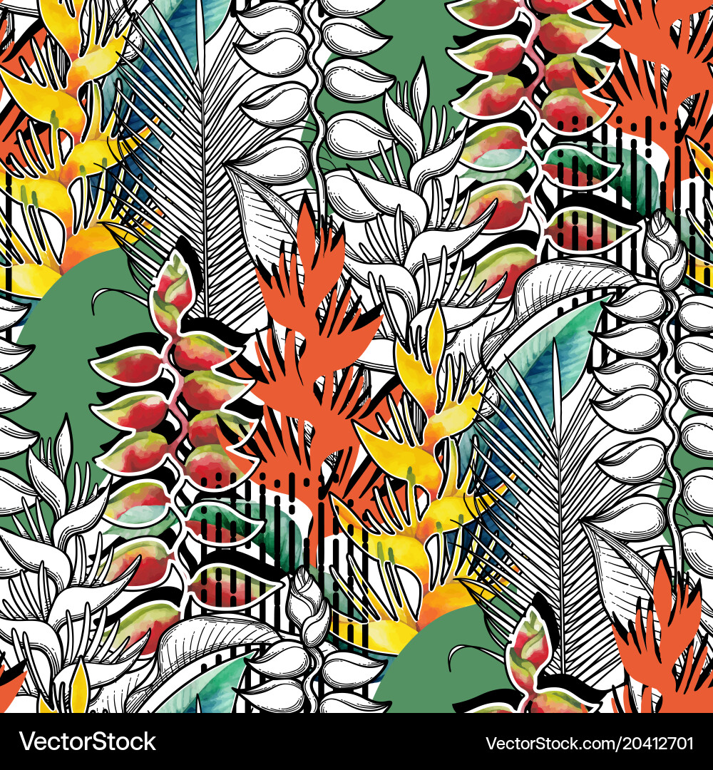 Combined heliconia pattern Royalty Free Vector Image