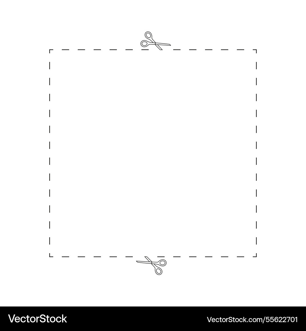 Dashed rectangle shape with scissors cutting Dashed rectangle shape with scissors cutting Vector Image