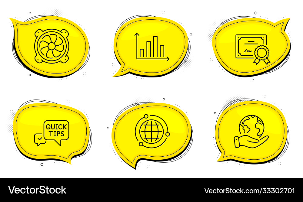 Globe diagram graph and computer fan icons set Globe diagram graph and computer fan icons set vector image