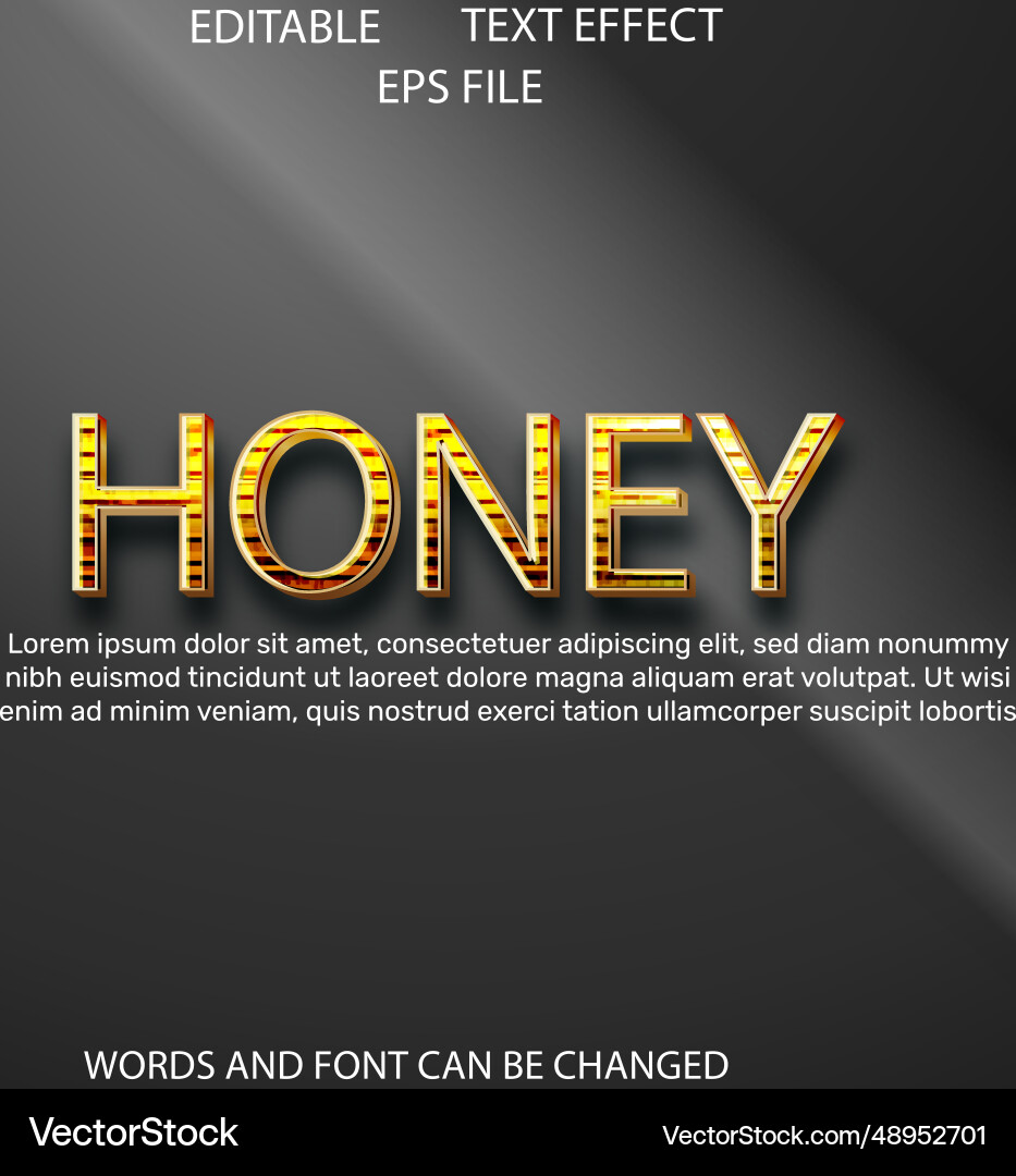 Honey text effect font editable typography 3d vector image