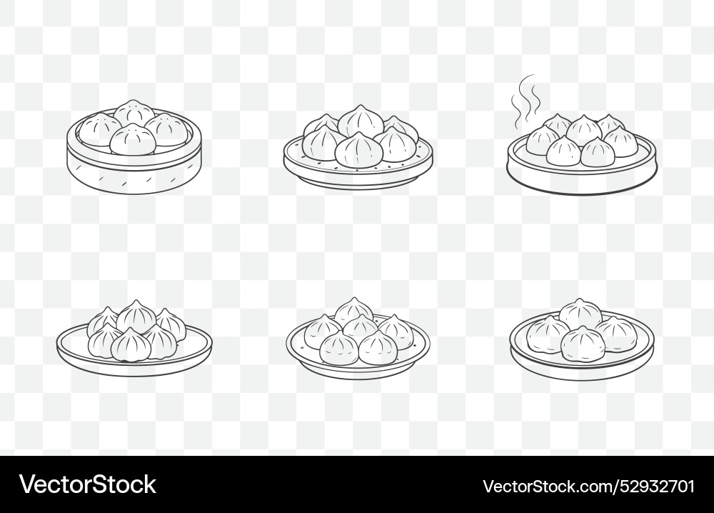 Print dim sum line art set with detailed Vector Image