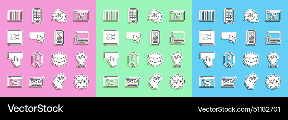 Set line front end development monitor and mobile vector image