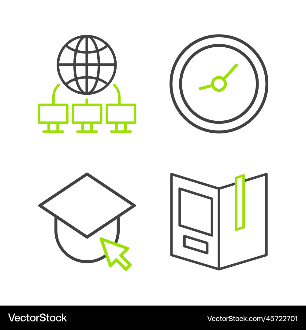 Set line open book graduation cap on globe clock Vector Image