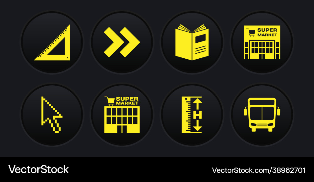 Set pixel arrow cursor supermarket building Set pixel arrow cursor supermarket building vector image