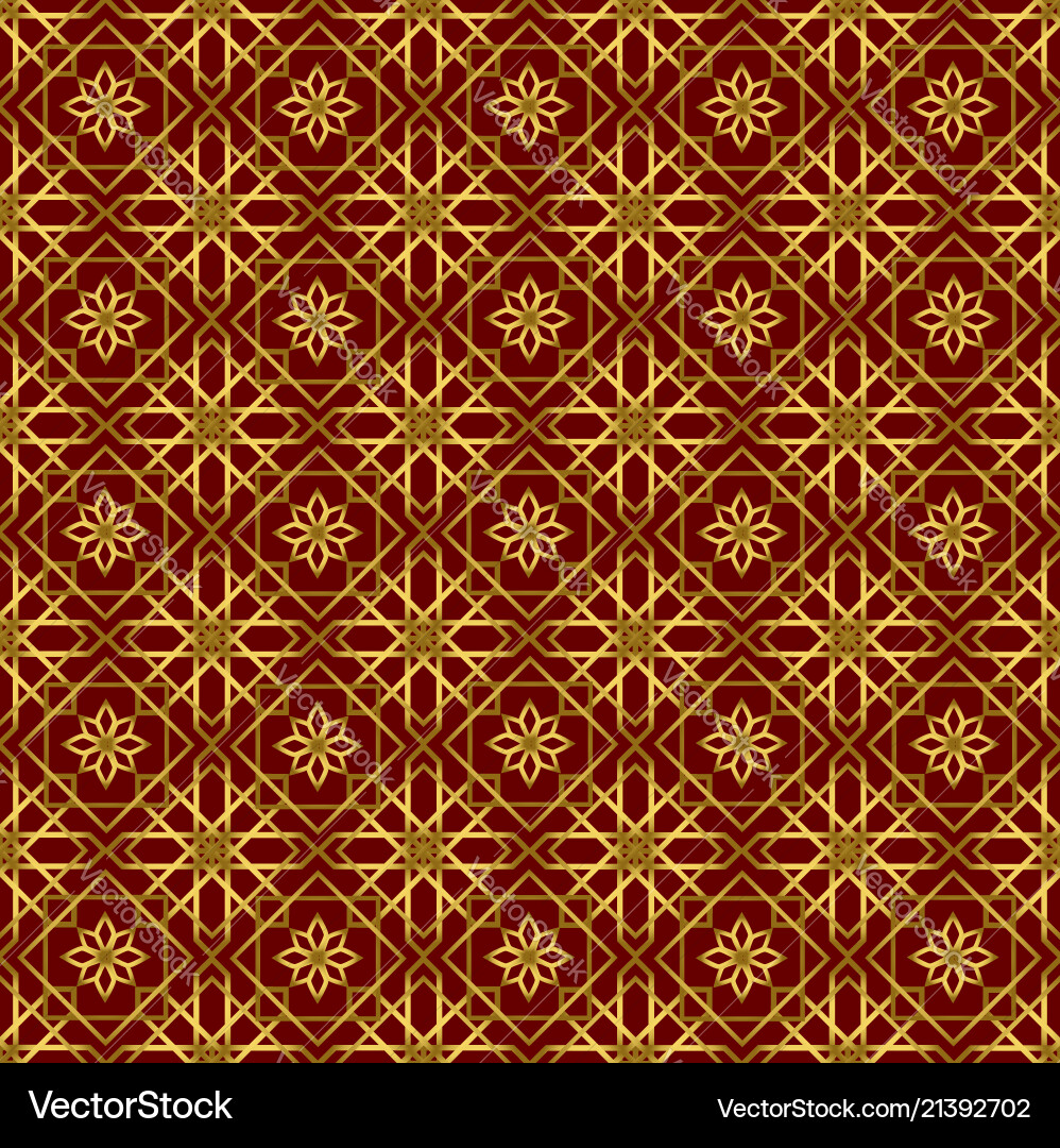 Background with gold seamless pattern on dark red Vector Image
