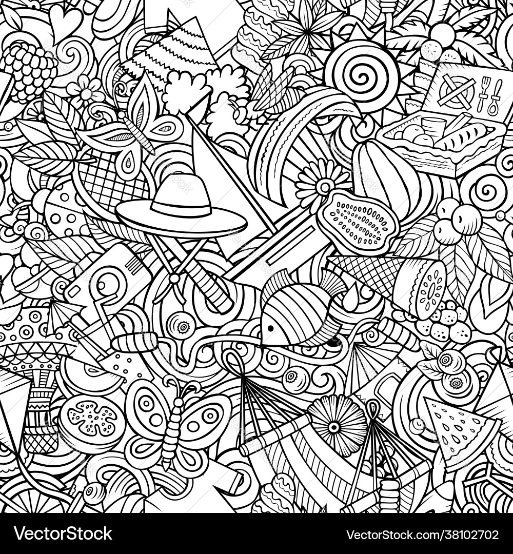 Cartoon doodles summer seamless pattern Cartoon doodles summer seamless pattern vector image