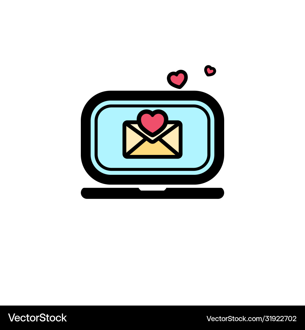 Envelope with hearts on computer monitor icon Envelope with hearts on computer monitor icon Vector Image