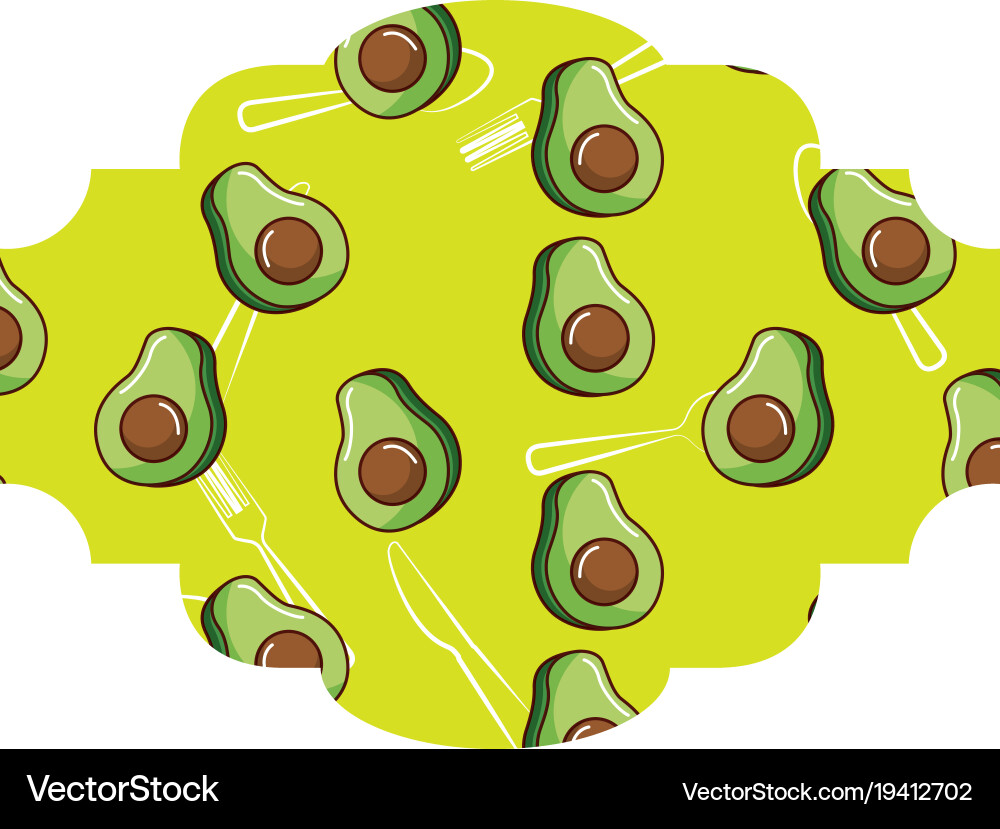 Frame with avocado and cutlery pattern background Vector Image