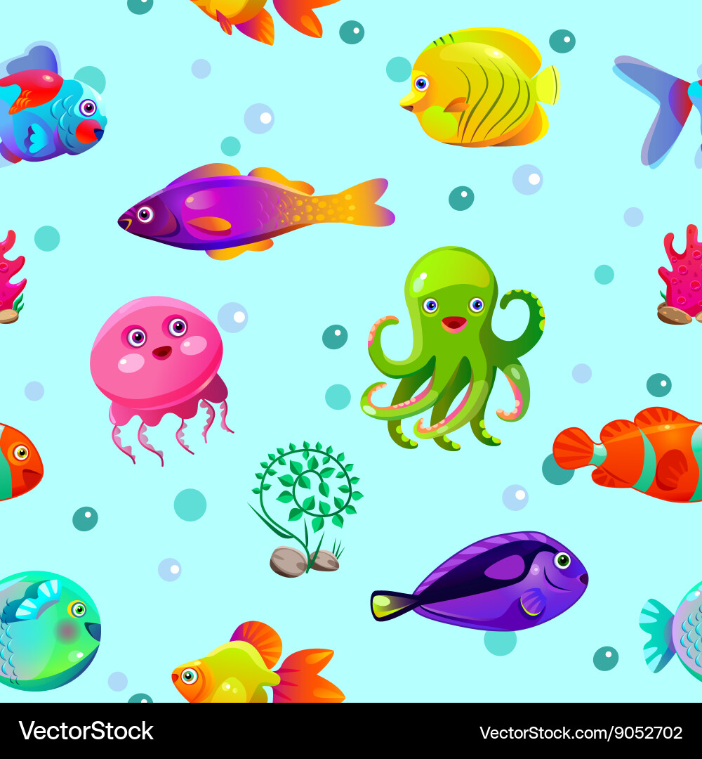 Funny seamless pattern with underwater characters Vector Image