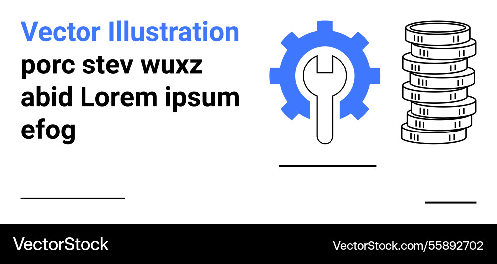 Gear with wrench and coin stack representing Gear with wrench and coin stack representing Vector Image