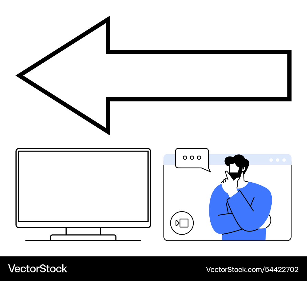Large direction arrow with computer screen Large direction arrow with computer screen Vector Image