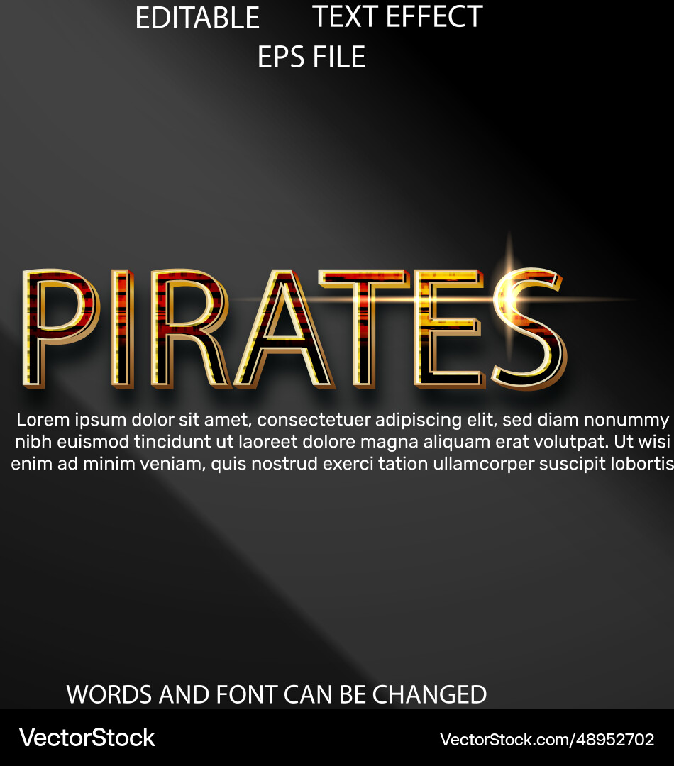 Pirates text effect font editable typography 3d Pirates text effect font editable typography 3d vector image