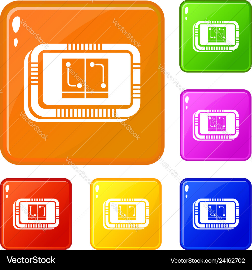Retro microchip icons set color Retro microchip icons set color vector image