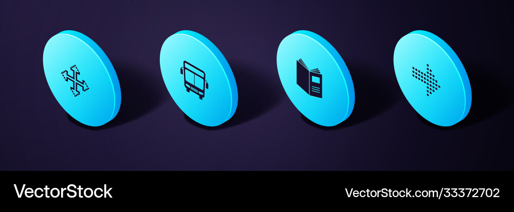 Set isometric dots arrow open book bus and pixel Set isometric dots arrow open book bus and pixel vector image