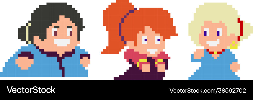 Set pixel characters in art style Set pixel characters in art style vector image