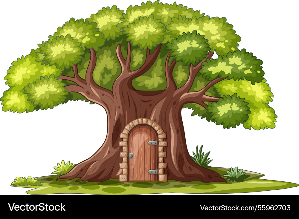 A large tree with mysterious door A large tree with mysterious door Vector Image