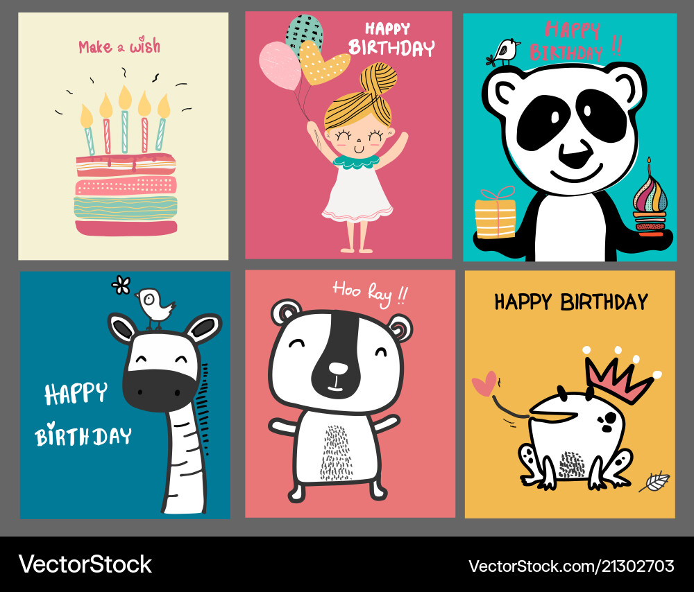 Collection doodle cute cartoon birthday card Collection doodle cute cartoon birthday card vector image
