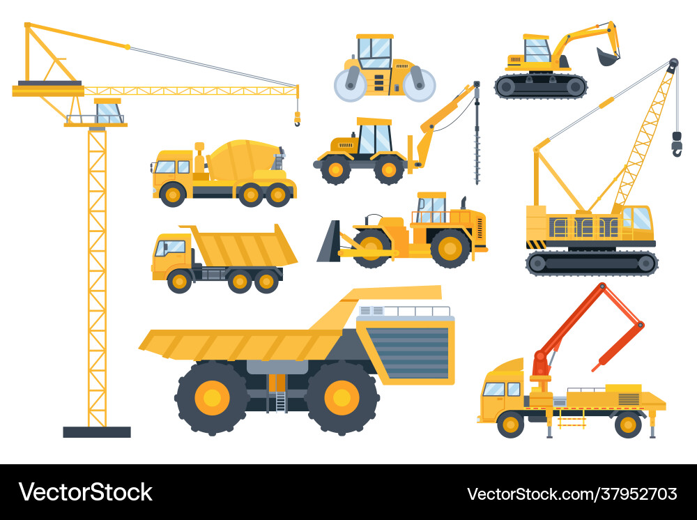 Construction heavy equipment crane and building Construction heavy equipment crane and building vector image