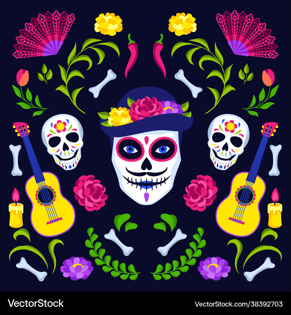 Day dead greeting card dia de los muertos Day dead greeting card dia de los muertos vector image