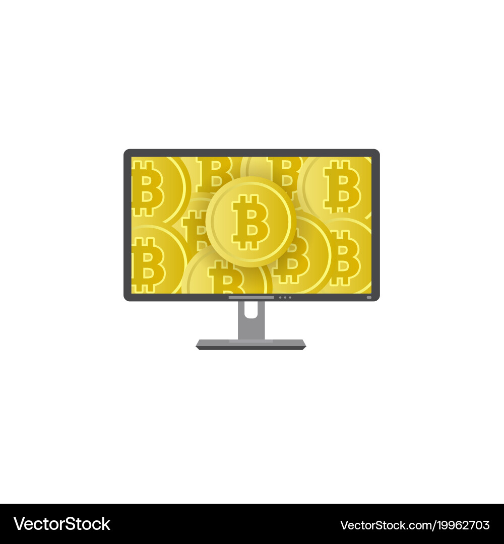 Flat desktop computer monitor with bitcoins Vector Image
